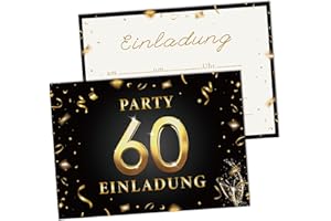 AWCIGG Einladungskarten 60. Geburtstag Frau Mann, 15 Stück karten zum 60. Geburtstag blanko A6 (148x105mm), Kartenset in Schwarz & Gold, Beschriftbare 60 geburtstag Seinladungen, Partyzubehör