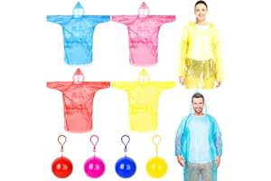 Zeuwets Poncho Pioggia Usa e Getta, 4 Pcs Poncho Ball Antipioggia, Impermeabile Palla Portatile di Emergenza, con Sfera di Stoccaggio, Cappotto da Pioggia con Cappuccio, per Festival Viaggi Concerti