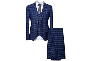Allthemen Costume Homme 3 Pièces Tuxedo Slim Fit à Carreaux Deux Boutons d'affaire Mariage Trois Pièces Veste+Gilet+Pantalon Homme