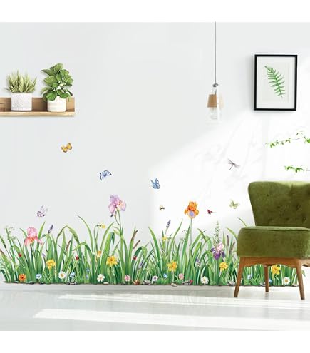 wondever Stickers Muraux Herbe Verte Coin Plinthe Autocollant Muraux