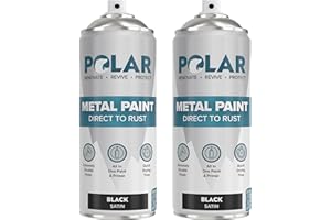 POLAR SPECIALIST COATINGS Polar Direct to Rust Satin Black Metal Spray Paint - 2 x 400ml - Perfect for Metal, Wood, Furniture, Rust - Outdoor & Indoor Surfaces - Easy to Apply - 3 in 1 Primer, Undercoat & Topcoat