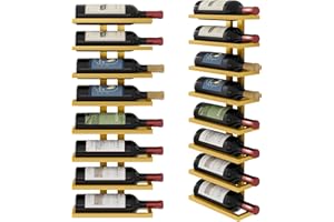 FAVOOSTY Botellero de Pared, Botellero Vertical, Estante para Botellas con 8 Niveles, 8 Botellas de Vino, Soporte para Botellas, Estante de Metal para Botellas de Vino, para Comedor, Bodega, Dorado