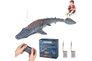 Wyxron RC Boot Ferngesteuertes Dinosaurierboot mit 2×500mAh Akku, 2.4GHz Wasserdicht Ferngesteuerte Boote mit LED-Licht & Sprühnebel, Dual Propeller Ferngesteuerte Mosasaurus Poolspielzeug für Kinder