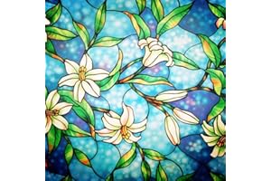 Lifetree Stained Glass Window Film Privacy: Window Frosting Film Self Adhesive Window Film Flower Decorative Patterned Static Cling Films for Home Office Bathroom (Blue, 90 * 200cm)