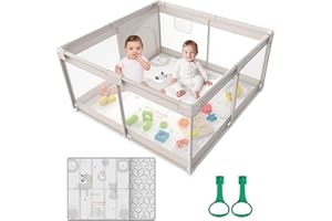 UGOZEE Baby Playpen with Mat - 120x120cm Play Pen, Small Baby Fence Play Area, Play Yard for Toddlers & Kids, Twins Playard