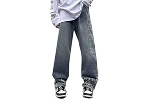 AIEOE Boys' Jeans Y2K Baggy Trousers Wide Leg Cargo Teenager Denim Jeans Hip Hop Streetwear Vintage Casual Jeans Straight Bootcut Cargo Trousers S-3XL