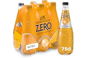 San Benedetto Ginger Biondo Zero, Bibita Analcolica Gassata, 6 x 750 ml, Zero Zuccheri Aggiunti e Pochissime Calorie, Rinfrescante e Leggera