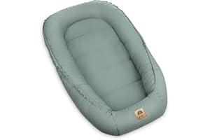 PIMKO Babynest Babynestchen für Baby Kuschelnest 2-seitig Babykokon für Säuglinge und Neugeborene Babynestchen 100% Baumwolle Nestchen geeignet für Zuhause 55 x 90 cm (Pistacio mit klappe)