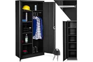 TecTake® Armadio Portadocumenti, 6 Scomparti, Asta Appendiabiti, Armadio Multiuso in Acciaio Verniciato, Mobile con Ante Rinforzate, Serratura a Cilindro di Sicurezza, 80 cm - Nero