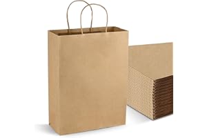 FNLLC 40 Pièces Sac en Papier Kraft avec Poignée - 25 * 12 * 32,Sac Papier Kraft Réutilisables et écologiques,Sacs Cadeaux,Sacs en Papier épais DIY