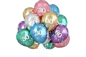 Jwssor 30th Birthday Balloons, 20pcs Metallic, 12inch Number 30, Multicolored, Colorful 1st Birthday