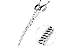 PURPLEBIRD Dog Grooming Scissors Curved Pet Chunker Shears Japanese Stainless Steel Blunt Tip Shearing for Dog Cat Face Paws Limbs 6.5 Inch Silver Professional Trimming Tools