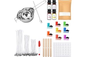 ALLAVA Kit de fabrication de bougies DIY pour adultes, avec cire de bougie, 500 g, 4 huiles parfumées, 8 couleurs de bougie, mèches de bougie, autocollants, porte-mèche, kit de bricolage pour la