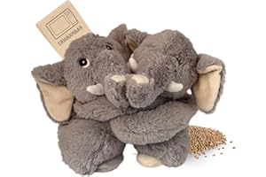 ‎HABIBI Habibi Premium Wärmekissen/Stofftier f. Kinder+Erwachsene – 2041 Hugys Elefant Papa + Kind Kuschelfreunde 2er Set, herausnehmbare Hirsefüllung, zum Erwärmen i.d. Mikrowelle/Backofen (grau/weiß)