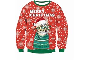 Xumplo Famille Noël Sweatshirt laid Noël Sweatshirt Jumper pour Adultes Enfants Vacances Manches Longues 3D Chat Imprimé Pull de Noël