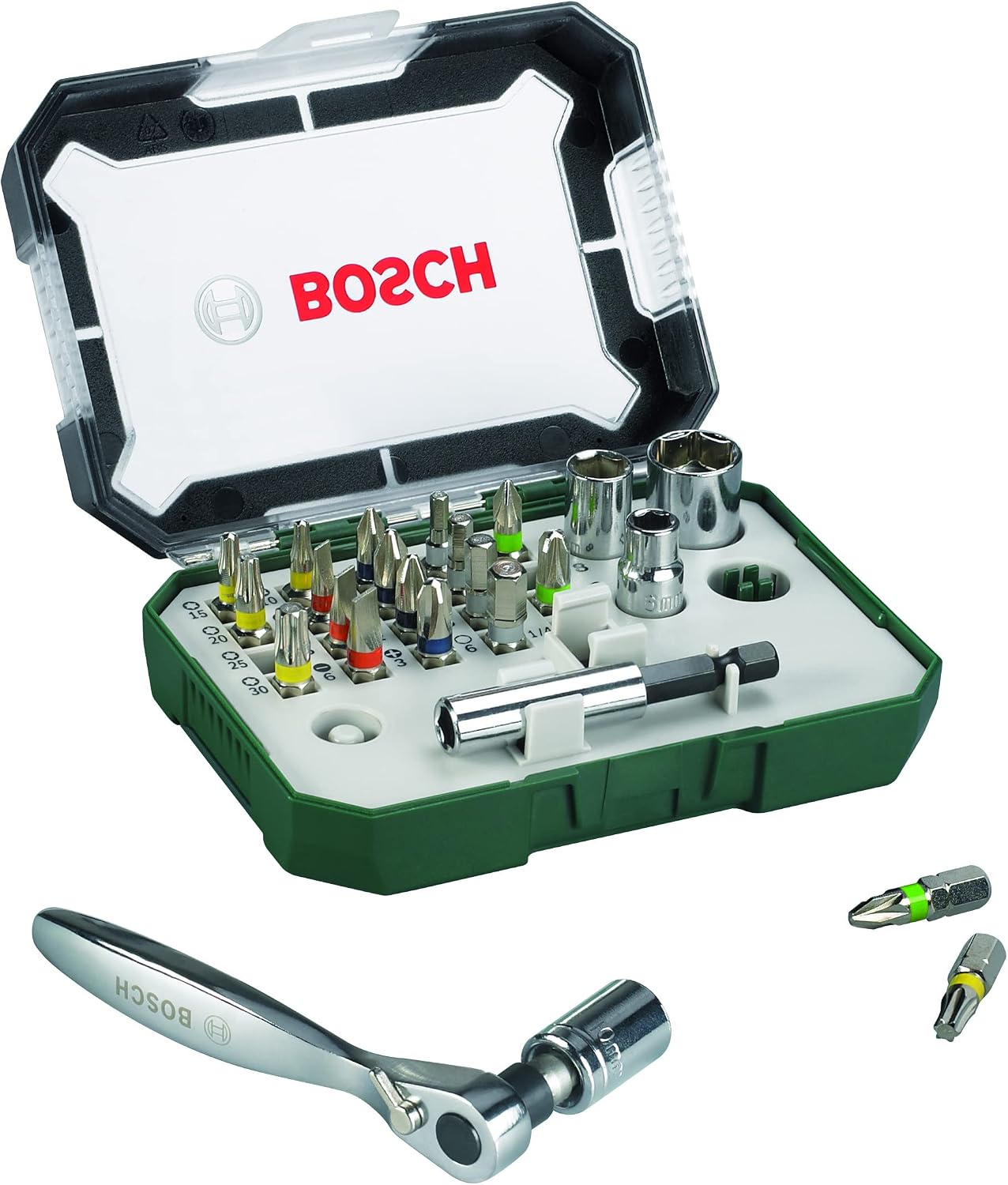 Bosch Accessories Bosch Jeu de 26 embouts de tournevis et cliquets (qualité extra dure, accessoires pour perceuse et tournevis)