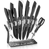 D.Perlla Kitchen Knives 16 Pieces Black Non-Stick Coating | Kitchen Knife Set, High Carbon Stainless Steel, Sharp and Anti-Ru