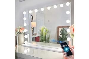 FENCHILIN Hollywood Vanity Mirror with Lights Large Makeup Mirror with 18 Dimmable LED Bulbs Lighted Vanity Mirror with Music Speaker 3 Color Modes Makeup Mirror with Lights and Magnification 80x60