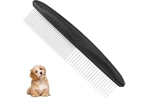 XIASHENG 1 Pezzo Pettine per Animali Domestici in Acciaio Inossidabile 18 x 4.8 cm,Pettine per Gatti Cani Pet Grooming Comb per Adatto a Tutti I Tipi di Animali Domestici a Pelo Lungo e Corto-Nero