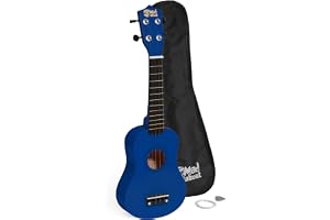 Vänsterhänt sopran ukulele Soprano BLÅ | Gratis spelväska, plektrum och reservsträngar – perfekt för skolor och nybörjare, nu med kolsvarta strängar för förbättrad