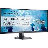 Dell S3422DWG 34 inch WQHD (3440x1440) 21:9 1800R Curved Gaming Monitor, 144Hz, VA, 1ms MPRT, AMD FreeSync Premium Pro, HDR 4