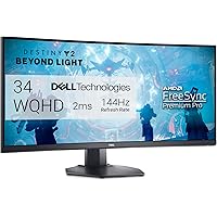 Dell S3422DWG 34 inch WQHD (3440x1440) 21:9 1800R Curved Gaming Monitor, 144Hz, VA, 1ms MPRT, AMD FreeSync Premium Pro, HDR 4