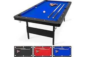 GoSports Mesa de Billar de 7 pies, Mesa de Billar portátil, Incluye Juego Completo de Bolas, 2 Tacos, Tiza y Cepillo de Fieltro, Color Azul