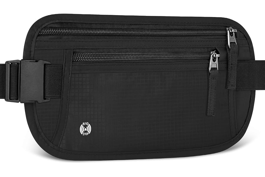 Aucuu Travel Money Belt with RFID Blocking, Ultra-Thin Passport Holder for Travel, Waist Pack Anti Theft, Hidden Travel Wallet Under Clothes to Protect Cash, Credit Cards Passport for Women, Men