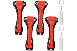 Nuangoo 4 Pièces Brise Vitre Coupe Ceinture,Marteau Brise Vitre Voiture,2 en 1 Brise-Vitre de Voiture,Apportez 2 Sifflets d'urgence,Convient aux Voitures, Bus, Voitures Particulières (4)