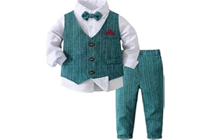 Volunboy Completo Elegante Bambino Camicie + Papillon + Gilet + Pantaloni, Ragazzo Abbigliamento 4 Pezzi Gentleman Cerimonia Nozze