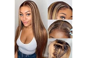 13x6 Ombre Highlight Lace Front Perruques Cheveux Humains 22 Pouces MSGEM Brésilienne Droite T Part Hd Lace Front Perruques Pour Femmes Noires Pré Pincées Avec Des Cheveux De Bébé 150% Densité