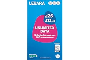 Lebara Mobile SIM Card with Unlimited Data Plan for £12.50, Half Price for First 3 Months, No Contract, UK Calls, Texts, International Minutes, EU and India Roaming Included
