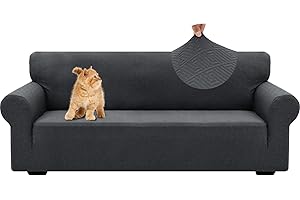 YSTELLAA Elasticizzato Copridivano 3 Posti, Universale Copri Divano Con Braccioli, Moderno Copridivani Elasticizzati, Copridivano Antigraffio Gatto, Sofa Cover Antiscivolo Lavabili, Grigio Scuro