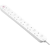 Masterplug Six Socket Power Surge Protected Extension Lead with Individual Switches, 2 Metres, 46 x 5.5 x 3 cm, White