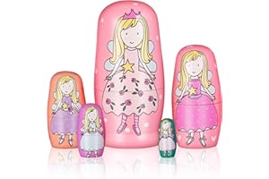NUOBESTY 5Pcs Russian Nesting Dolls Set, Handmade Wooden Stacking Dolls Traditional Matryoshka Toys for Birthday Christmas Halloween Home Decoration