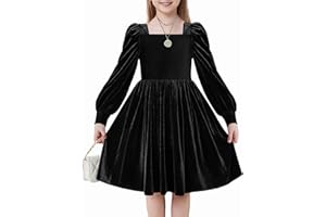 Arshiner Ragazze Abito Velluto Invernale Elegante Festivo con Collo Quadrato e Maniche a Lanterna Casual Maniche Lunghe Abito per Bambine 6-14 Anni