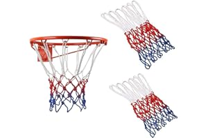 Filet de Basketball Multicolore, Filet pour Panier de Basketball, Filet de Basket Robuste, 12 Boucles Filet de Basket, pour Panier de Basketball pour Match/Formation/Divertissement - Rouge/Blanc/Bleu