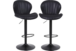 ralex-chair Modern Bar Stools Set of 2, Suede Height Adjustable Swivel Barstools, Armless Kitchen Island Counter Chairs with Back & Footrest, Black