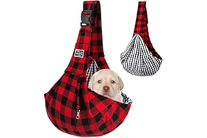 Lvjkes Bolso Perro pequeño, Plegable, Bolso para Perros pequeños Ajustable de Alta Capacidad, Un Hombro, Cruzada, Portátil para Uso en Exteriores para Perros y Gatos Pequeños (Cuadros Rojos y Negros)