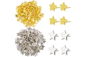 BETESSIN 200pcs Mini Brads Stern Gold Silber Musterklammern Metall Verschlussklammern Klein Klammern Musterbeutelklammern Briefklammern für DIY Scrapbooking Basteln Papier Befestigung