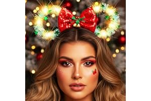 Reaky Bandeau de Noël lumineux avec oreilles de souris à LED pour femme (vert, taille unique)