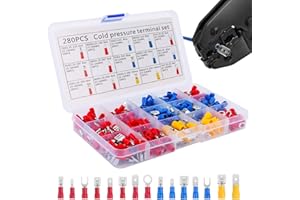 JOPHEK 280 Pezzi Connettori Elettrici Connecttori, 15 Tipi Ring Connettori Elettrici Set, Connettori Capicorda Elettrici Ferro con Isolanti con Scatola Assortimento, Crimpatrice Crimp Terminale Set