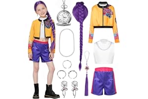 TOSZOLY Costume da Cantante per Bambine, Palcoscenico Costume per Ragazze con Shorts Giacca Parrucca, Costume da Cantante Pop di Esibizione per Halloween Carnevale Scena Cantanti e Feste