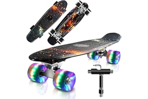 CUTEMELO 22" Skateboard Planche à roulettes avec LED Light Up Roues, Table en Plastique Renforcé, Mini Cruiser Roulement ABEC-7, pour Fille Garçon Débutant