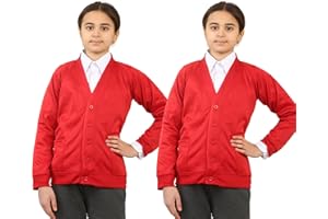 biyya® 2 Pack Girls School Cardigan Fleece Sweatshirt Long Sleeve Schoolwear School Uniform for Girls 5-14 Years