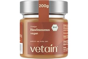 ‎VETAIN VETAIN Bio Haselnussmus Cremig 200g - 100% Haselnüsse - vegane Haselnusscreme - ohne Zuckerzusatz & Palmöl - glutenfreies Nussmus - perfekt als Topping für Müsli, Porridge oder als Brotaufstrich