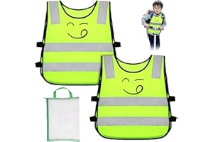 ERZEKRIM Chaleco Reflectante Niños Chalecos de Seguridad Amarillo Chaleco Seguridad Niños 2 Piezas Auto Chaleco de Seguridad para Hacer Deporte, Correr, IR en Bicicleta, IR al Colegio y al Coche