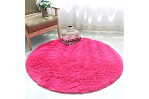 ZHXINYU,Tappeto rotondo tappeto peloso, morbido e antiscivolo, a pelo lungo, per salotto, tavolino salotto camera da letto computer, sedia super morbido antiscivolo(Rosa rossa, 100_x_100_cm)