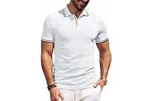 SPEEDRUN Polo Homme Manches Courtes d'été Casual Blanc Polos de Sport Golf Tennis Regular Fit T-Shirt Business Rayure