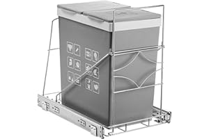 YOUEON 30L Pull Out Trash Can Under Cabinet, Adjustable Stainless Steel Under Sink Trash Can Pull Out, Slide Out Garbage Shelf, Trash Can Not Included